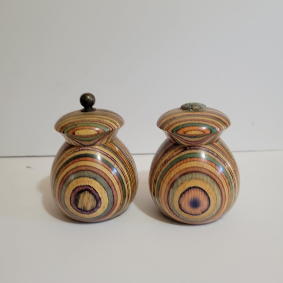 Mr. Dudley Striped Rainbow Design Wooden Salt And Pepper Shaker Set - MCM Design - Picture 2 of 7